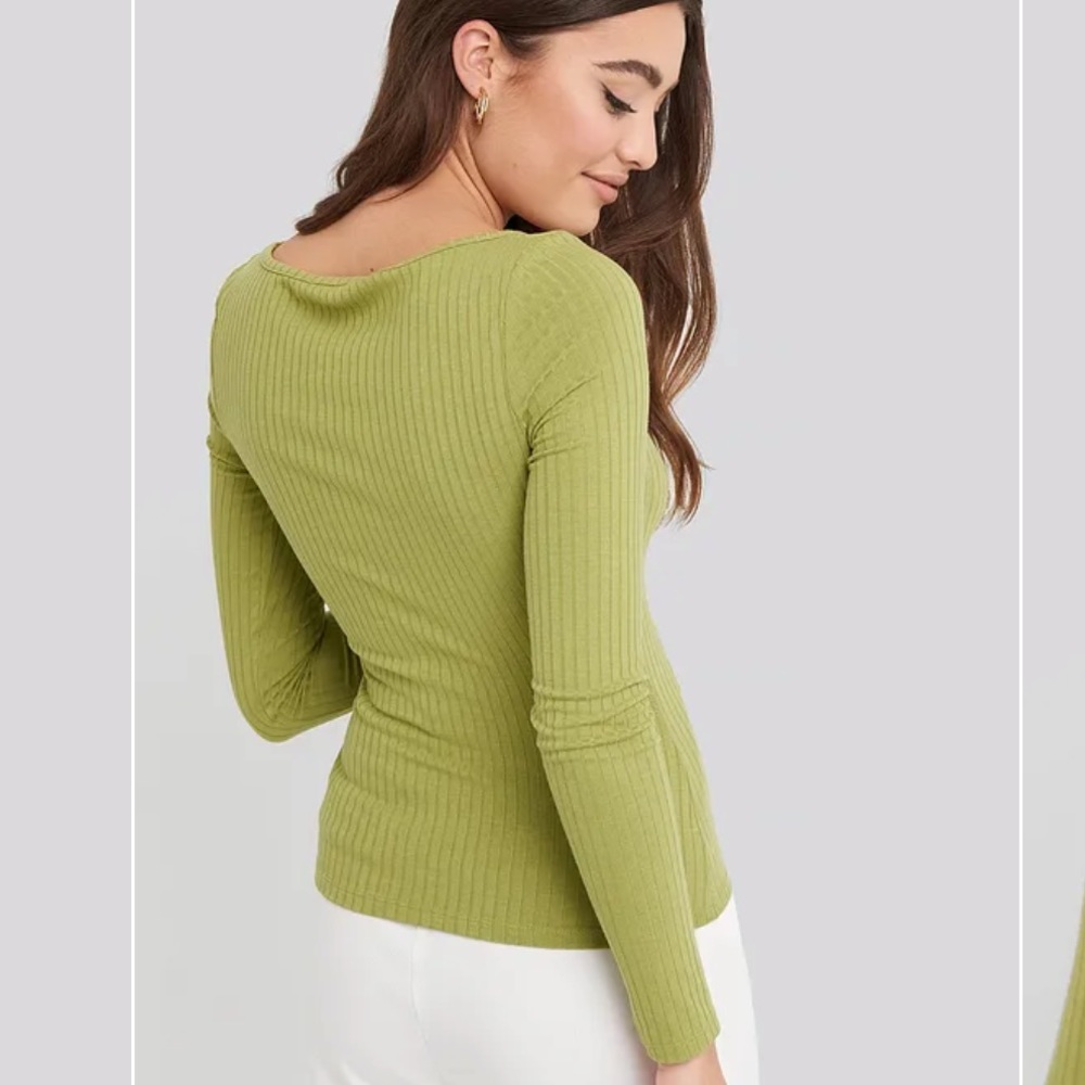 NA-KD Ribbed Ruched Green Top - Picture 3 of 9